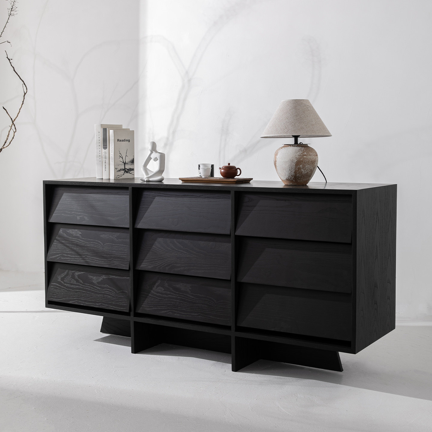 侘寂风实木九斗柜黑色客厅卧室收纳储物柜靠墙整装餐边柜中古风柜