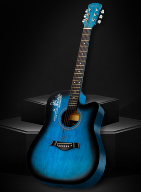 卡摩迩38寸纪念版化蓝色民谣木吉他初学者入门男女生吉它十大品牌