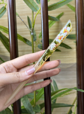 悦木坊手绘意境发簪扶桑花昙花意境山羊角簪子日常百搭发簪