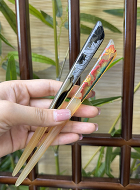 悦木坊手绘天然羊角发簪荷花中式高级古风盘发发簪日常百搭发簪