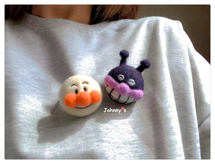 Johnny|羊毛毡面包超人细菌小子毛绒可爱别针胸针发绳发夹挂件