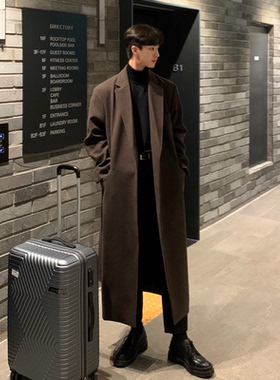 秋冬季长款毛呢大衣男过膝韩版宽松加厚风衣高级感垫肩呢子外套潮