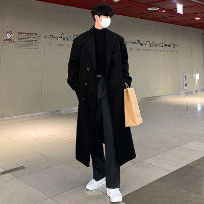 中长款毛呢大衣男秋冬