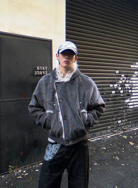 冬季美式复古苍狼座山雕夹克棉服男款解构加厚加绒连帽棉衣外套潮