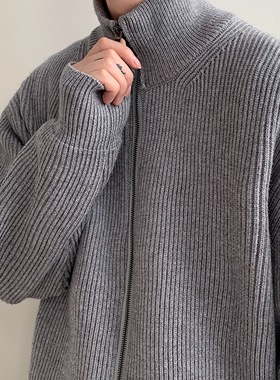 拉链开衫毛衣男秋冬季加厚韩版潮流半高领针织衫百搭ins立领外套