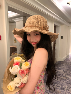 度假風沙灘漁夫帽海邊防曬遮陽帽大帽檐蝴蝶結編織草帽女 馨幫幫