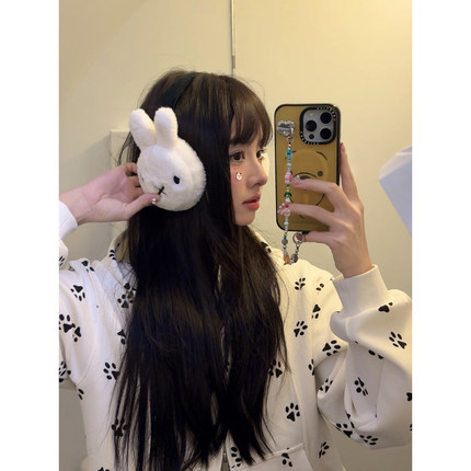 馨帮帮 毛绒耳机式耳套骑行保暖防冻耳包可爱兔子护耳耳罩女冬季