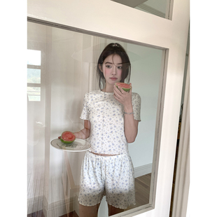 碎花短袖 家居服套装 T恤睡衣2026夏季 可外穿休闲短裤 女 新款 馨帮帮