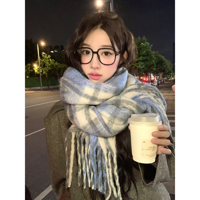 防冻保暖格子围脖格纹流苏围巾