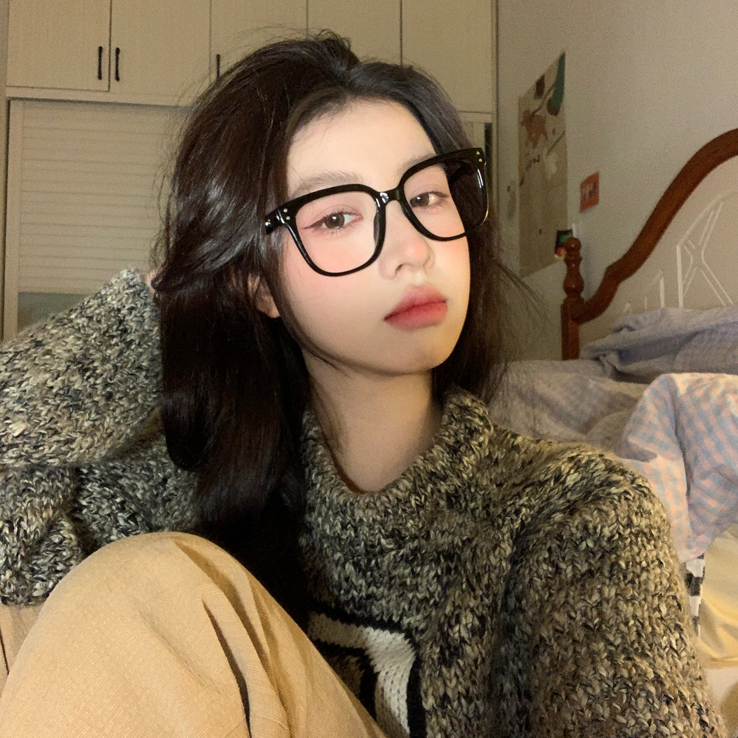 馨帮帮黑框方形显脸小防蓝光眼镜