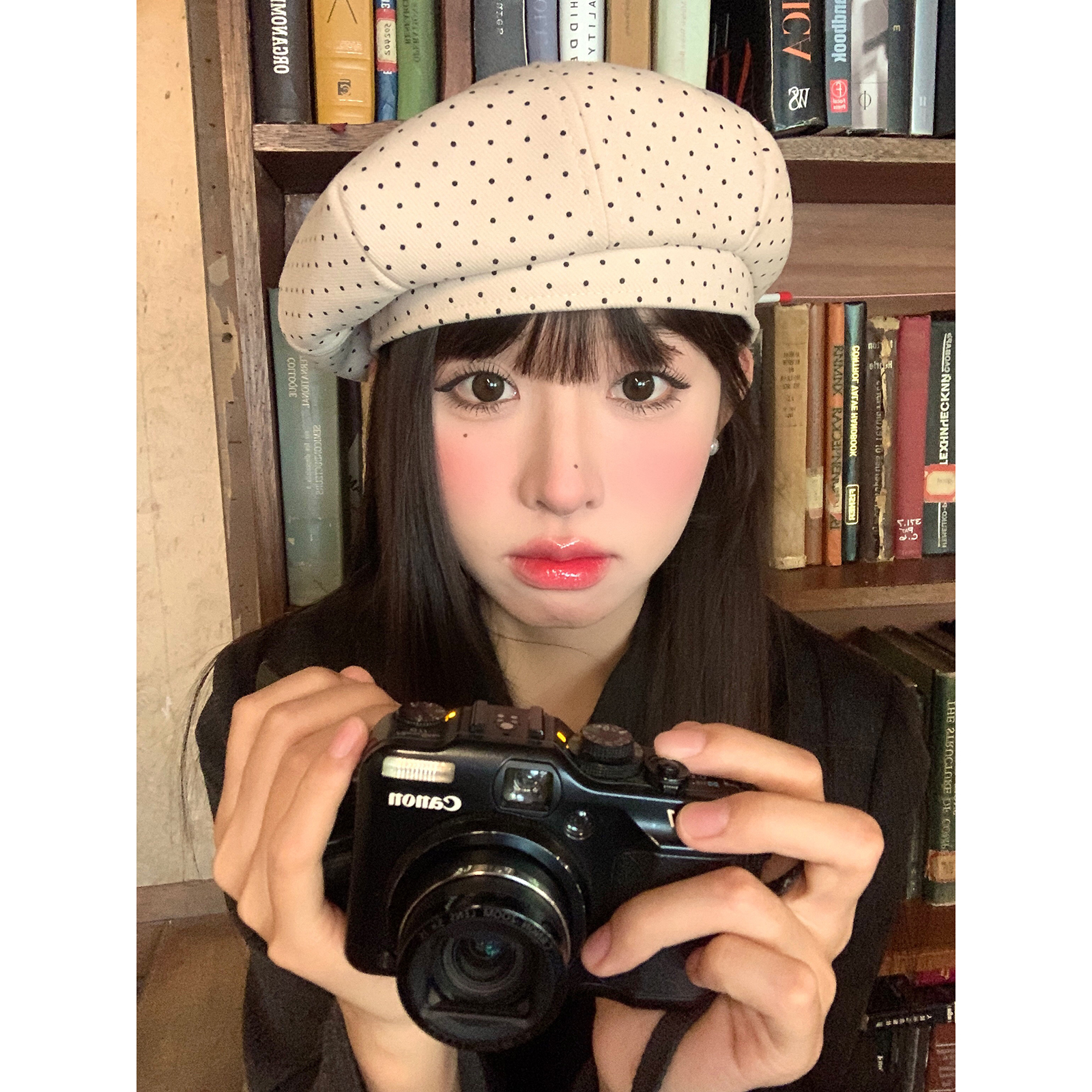 馨帮帮 秋季休闲百搭画家帽韩版学生报童帽文艺复古波点贝雷帽女
