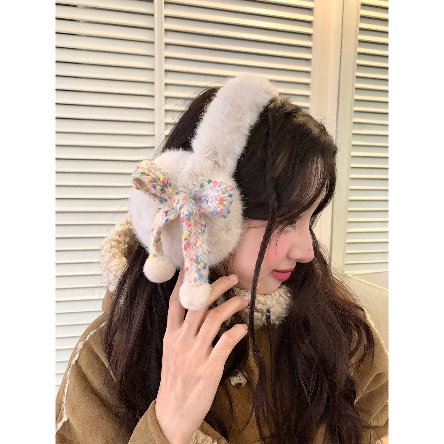 护耳耳套耳机式蝴蝶结毛绒耳罩