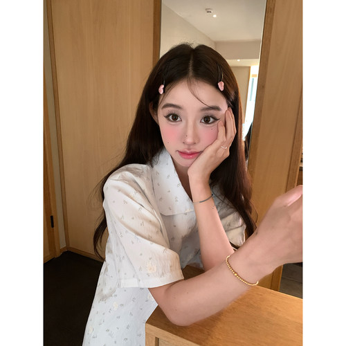 碎花翻领睡衣可外穿家居服3件套