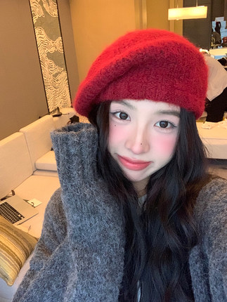 馨帮帮秋冬大头围画家帽御寒保暖毛线帽子显脸小百搭针织贝雷帽女