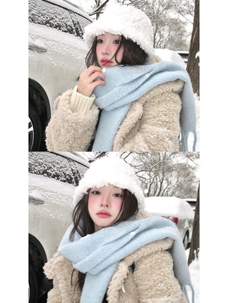 馨帮帮 加厚保暖围脖软糯情侣披肩冬季高级感纯色百搭流苏围巾女