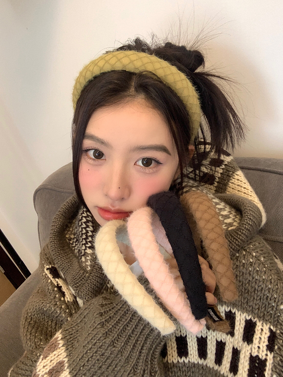 毛绒绒菱格发箍立体宽边刘海发卡