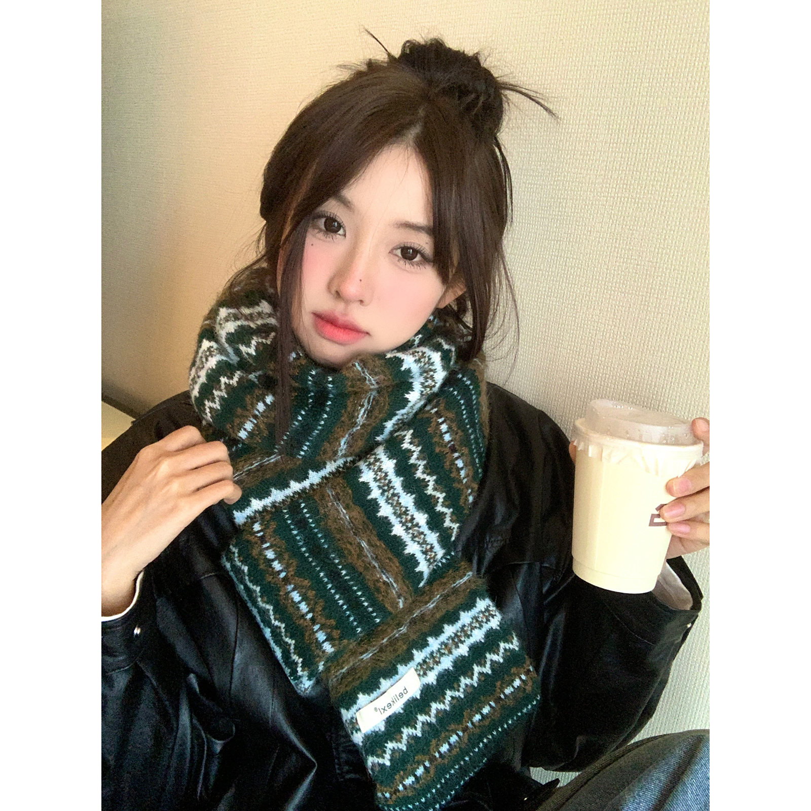 保暖围脖复古百搭花纹针织围巾