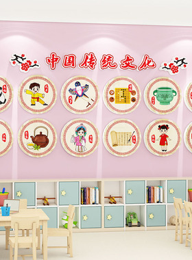 幼儿园墙面装饰中国传统文化教室走廊环创主题墙成品红色爱国墙贴