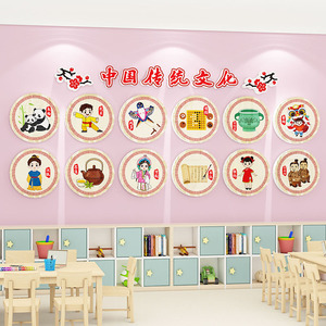 幼儿园墙面装饰中国传统文化教室走廊环创主题墙成品红色爱国墙贴