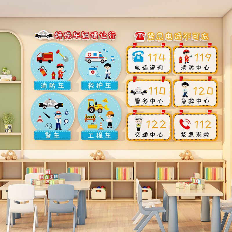 幼儿园安全教育文化墙贴立体环创