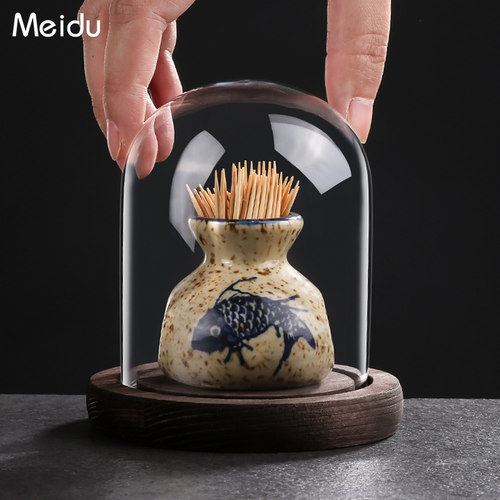 日式复古陶瓷牙签收纳筒