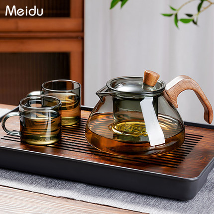 高硼硅玻璃茶壶茶杯套装泡茶器单壶家用茶水分离中式茶具2024新款