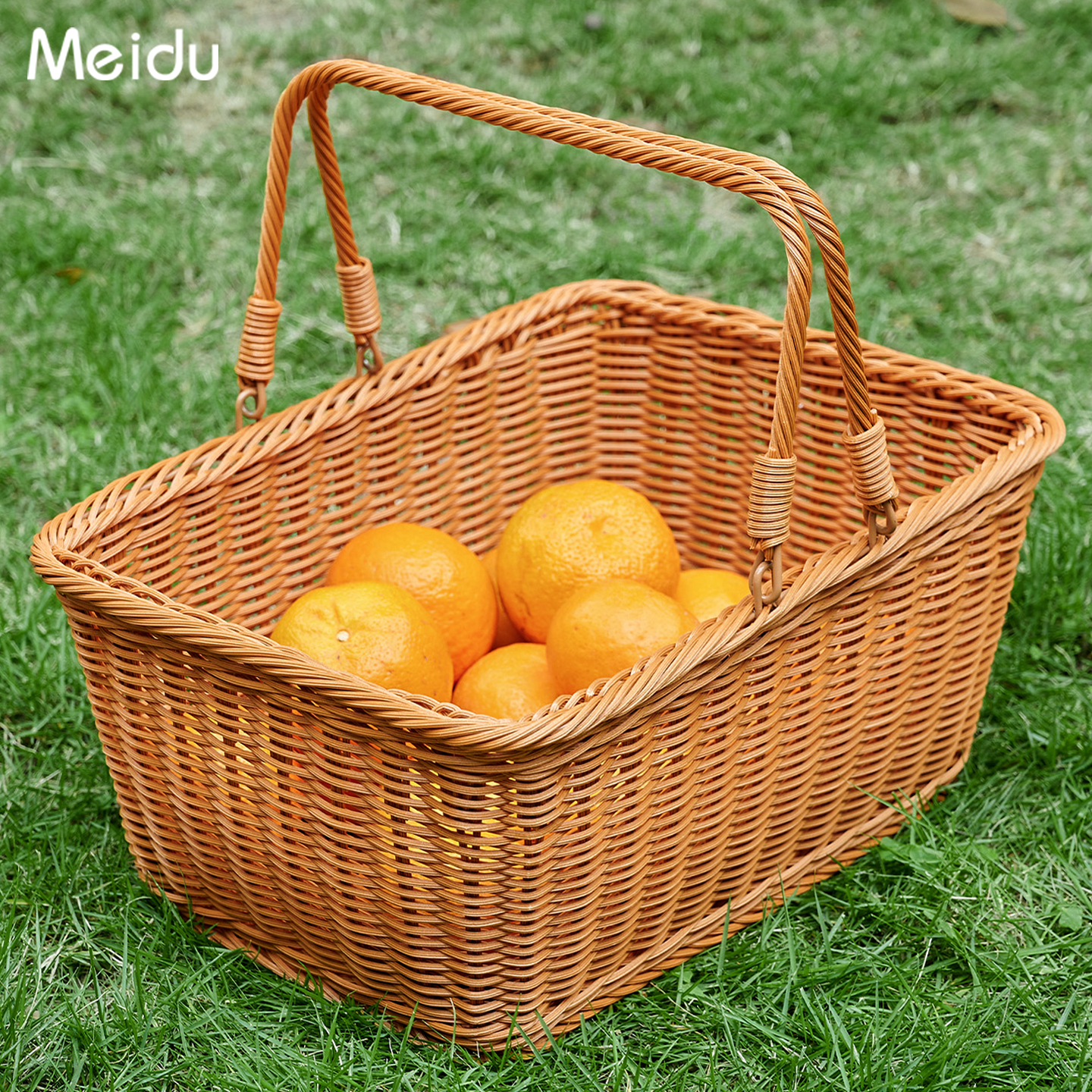 仿藤编织手提篮大号超市零食蔬菜购物篮户外野餐篮家用买菜篮子