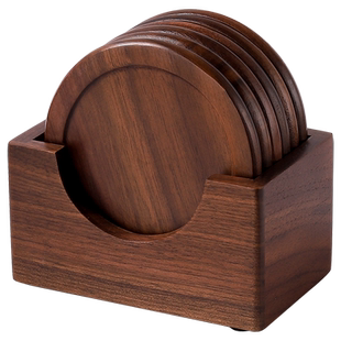 胡桃木杯垫套装日式实木茶杯垫收纳茶具茶道配件木质隔热垫子茶托