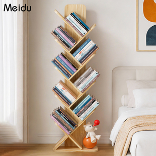 书架落地置物架一体靠墙可移动小型实木书柜儿童读物书本收纳架子