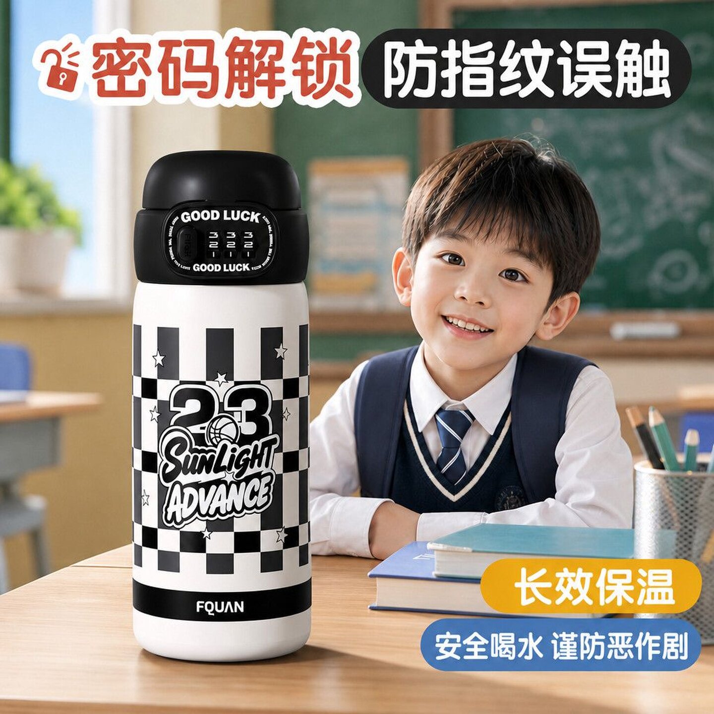 保温杯儿童密码水杯上学专用杯子