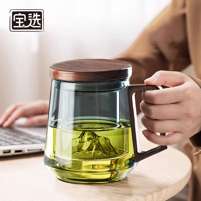【全网低价】胡桃木把手泡茶杯