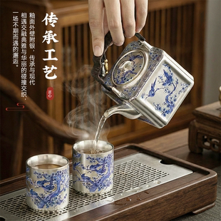 鎏银茶具礼盒套装999纯银壶银杯新婚礼物轻奢送长辈乔迁高档大气