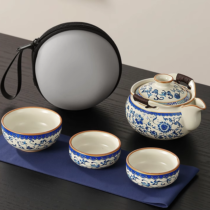 【新品冲量】青花汝窑旅行茶具