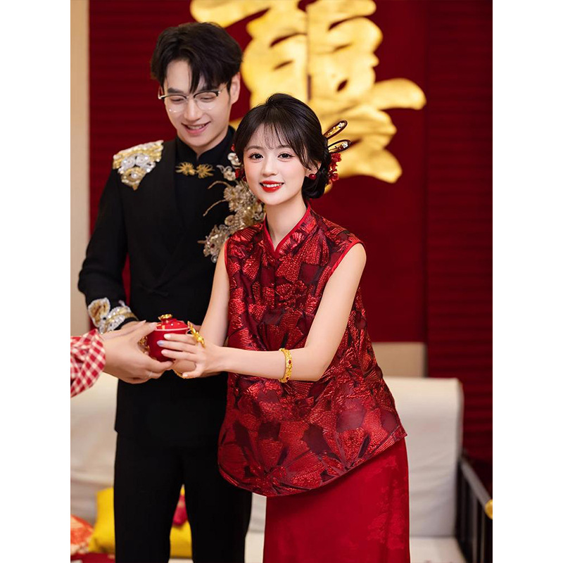 高端新中式改良版旗袍2025新款新娘结婚晨袍复古订婚敬酒服套装