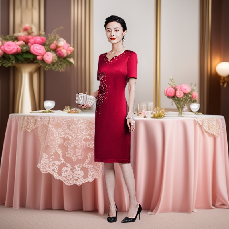 喜婆婆婚宴旗袍连衣裙女夏季高端洋气丈母娘妈妈婚礼结婚礼服