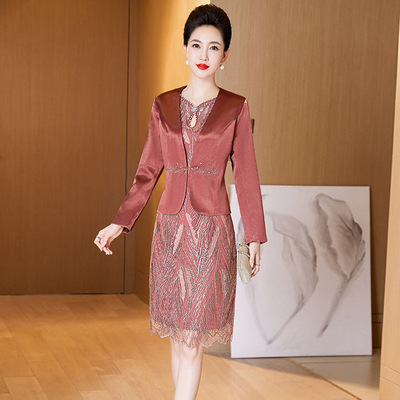 丈母娘套装连衣裙优雅妈妈礼服春洋气年轻喜婆婆婚宴装秋冬