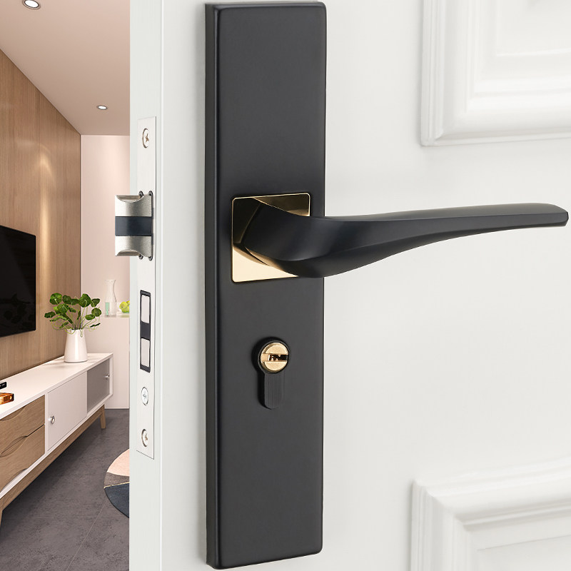 房门锁卧室黑色通用型房门锁静音