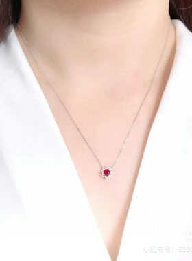 红色石榴石项链精致高级轻奢气质绝美项链锁骨链天然石榴石太阳花