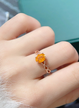 天然刻面芬达戒指，高净度火彩爆闪颜色浓6*8mms925纯银精工镶嵌