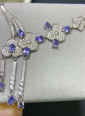 天然坦桑石项链 925银精工镶嵌！主石3*4mm 天然坦桑石支持检测！