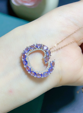 精品天然坦桑石吊坠 石3*4mm特惠清新可爱甜甜圈吊坠925银镀金