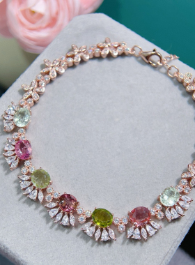 明星同款碧玺手链复古气质结婚订婚宴会长款鱼尾礼服碧玺手饰