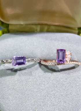 原创 超美公主方天然乌拉圭紫水晶公主戒指 s925纯银镶嵌 可调节