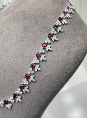 高级感超多克拉鸽血红宝石套链颈饰18K金钻石奢华群镶