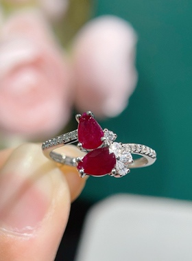 s925银镶嵌天然红宝石指环精美上手超赞鸽血红红宝石女戒时尚简约