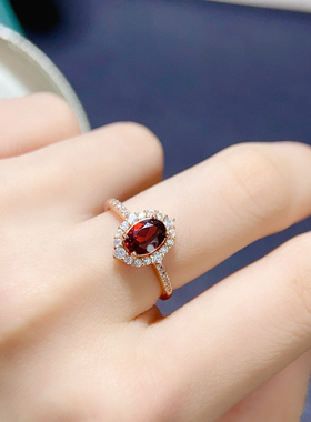 s925纯银镶嵌纯天然酒红石榴石戒指经典女人正品保证