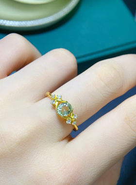 天然碧玺戒指 s925纯银镶嵌晶体干净颜色好火彩好主石5*6mm