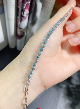 天然海蓝宝手链天然绝地武士宝石手镯925银镀白金手链流行饰品