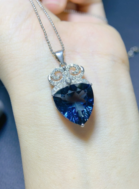 天然伦敦蓝托帕石套装高净度颜色超好银镶嵌白金色玫瑰色