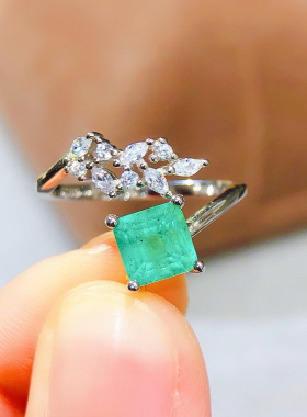 天然祖母绿戒指女s925银镶彩色宝石珠宝首饰 天然祖母绿哥伦比亚